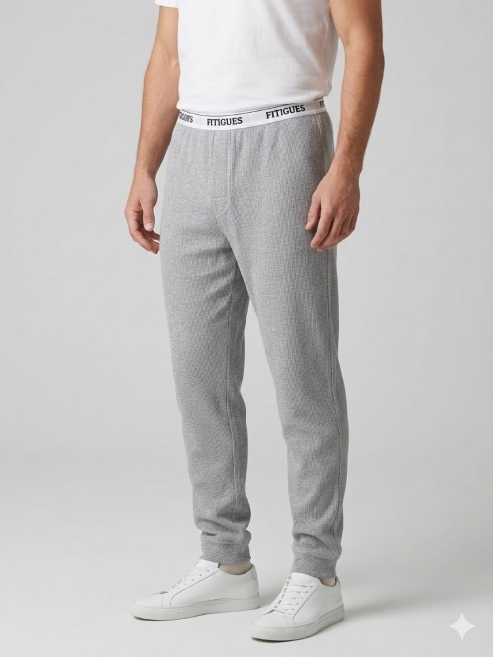 FITIGUES GYM VINTAGE HEATHER GRAY WAFFLE KNIT STRAIGHT LEG ELASTIC WAIST PANTS